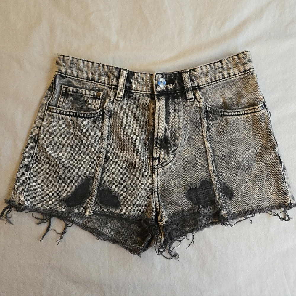 H&M Divided destroyed acid wash grey jeans hot pants denim shorts